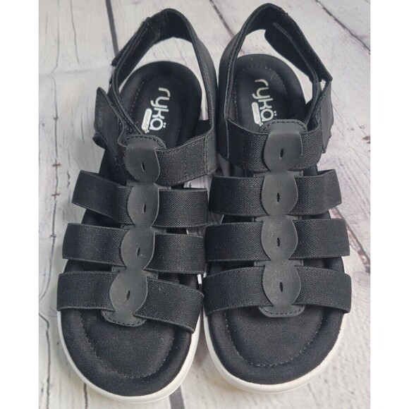 Ryka Women's Adjustable Wedge Sandals Aloha Black size 9.5W Strappy Cute Comfort - Picture 3 of 10